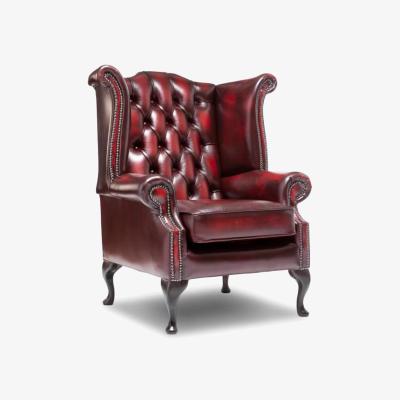 The Range Chesterfield Leather Queen Anne Wing Back Chair - Oxblood