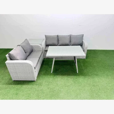 The Range Fimous Outdoor PE Rattan Garden Furniture Set, 5 Seats, Light Grey - Light grey rattan + dark grey fabric