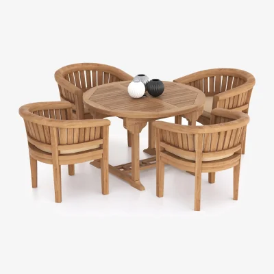 The Range Lyon Teak Garden Dining Table and 4 Seat Chair Set - Teak / Neutral
