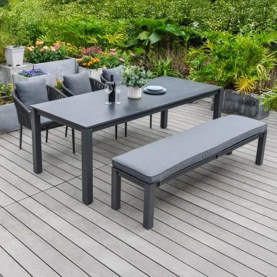 The Range Maldives 6 Seat Rectangular Garden Dining Set with Bench and Chair - Dark Grey