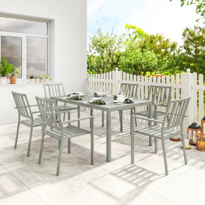 The Range Outsunny Stackable Chairs and Metal Top Table Garden Dining Set - Grey