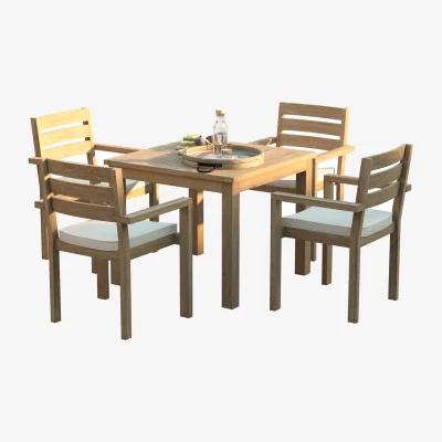 The Range Solace Teak Garden Dining Table and 4 Seat Chair Set - Teak / Black