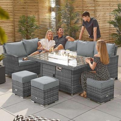 The Range Cambridge Left Hand Corner Rattan Dining Set With Firepit Table - Grey - Grey