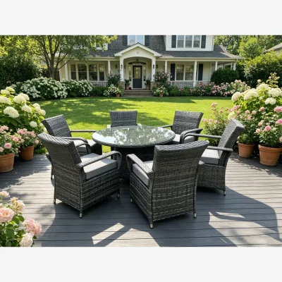 The Range Rattan Garden Dining Set 6 Chairs Round Table