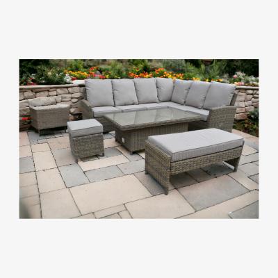 The Range Luxury Rattan Corner Set for Eight with Rising Table - Sandstone