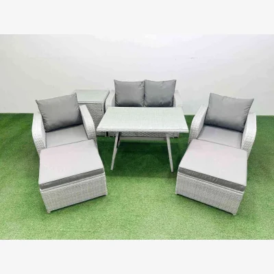 The Range Fimous Light Grey 6-Seat PE Rattan Garden Set - Light grey rattan + dark grey fabric