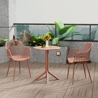 The Range Rimini Lattice Table and Two Armchair Outdoor Bistro Set - Terracott