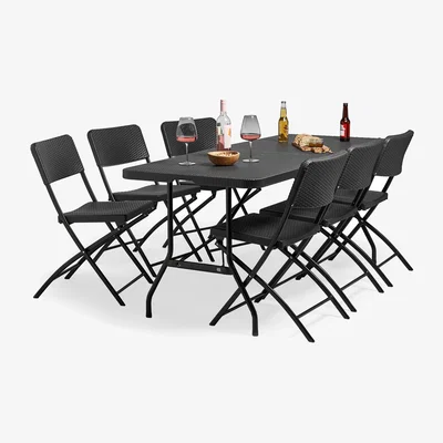 The Range Rattan Garden Dining Set 6 Seater with Folding Table and Chairs - Graphite