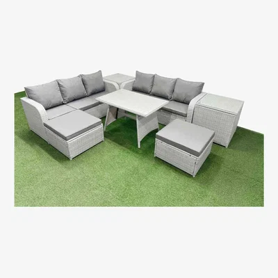 The Range Fimous Light Grey 8-Seater Rattan Patio Dining & Lounge Set. - Light Grey