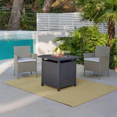 The Range Nice Grey PE Rattan Bistro Set with Fire Pit Dining Table - Grey / SteelRattan
