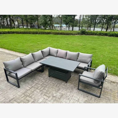 The Range Aluminum 7 Piece 8-Seater L-Shaped Set with Lifting Table - Dark grey
