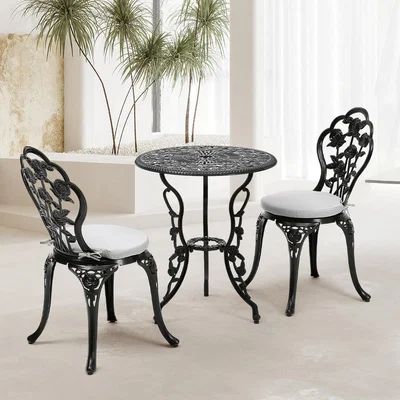 The Range Set of 3 Cast Aluminum Bistro Set - Rose Pattern