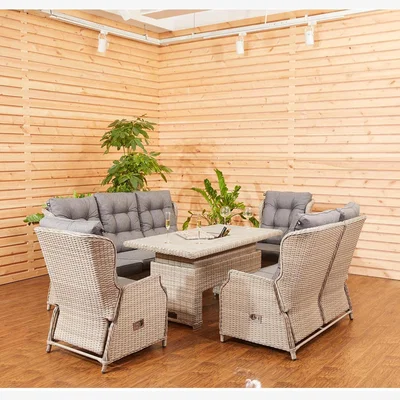 The Range Cambridge Patio & Decking Reclining 5 Piece Sofa Set with Rectangular Table - Natural Colour - 1x Table 2x Chairs 1x Double Sofa 1x Three Seater Sofa
