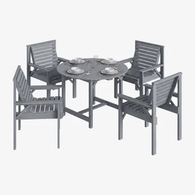 The Range Outsunny Garden Dining Set, Round Table and Chairs w/ Parasol Hole - Grey Embossed Finish