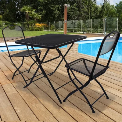 The Range Set of 3 Foldable Table Chairs Steel Outdoor - Dark
