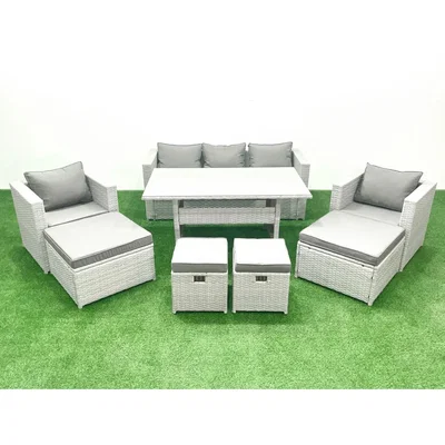 The Range Fimous 9-Seater Rattan Garden Furniture Set with Glass Top Table, Light Grey Mixed. - Light Grey Mixed