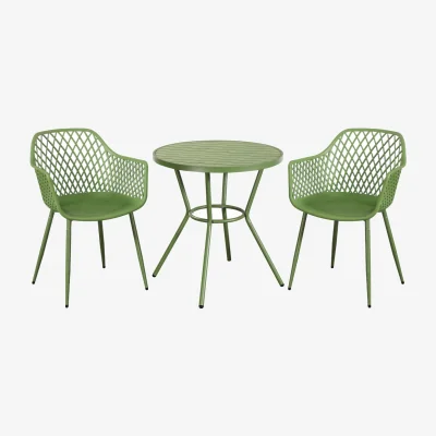The Range 3 Piece Round Garden Bistro Set, Pair of Lattice Armchairs and Plastic Table - Moss Green