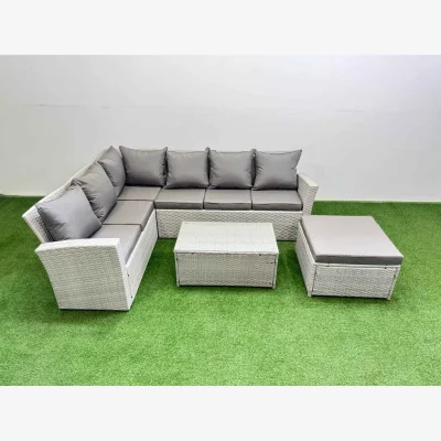 The Range Fimous 7 Seater Outdoor PE Rattan Furniture Set Light Grey Mixed - Light Grey