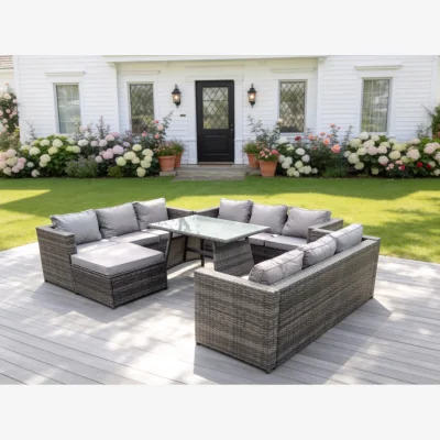 The Range Outdoor Rattan Garden Furniture Set Oblong Dining Table - Dark Grey Mixed