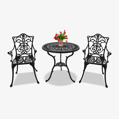 The Range TABREEZ Garden and Patio Table and 2 Large Chairs Bistro Set - Black