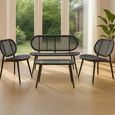 The Range Homerepublic 4 Piece Rattan Garden Furniture Set - Black