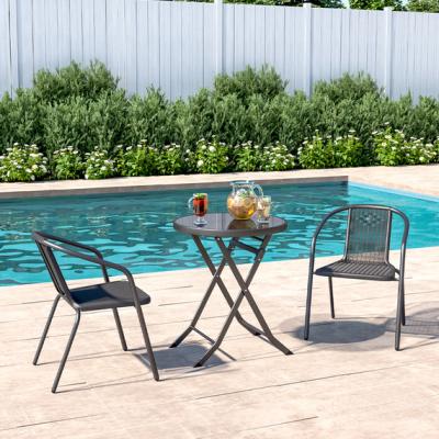 The Range 3 Piece Outdoor Folding Table Bistro Set - Black / 2 stacking chairs, 1 table / 60cm