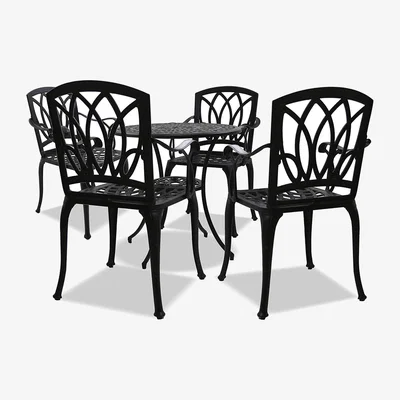 The Range POSITANO Garden and Patio Table and 4 Large Chairs Bistro Set - Black