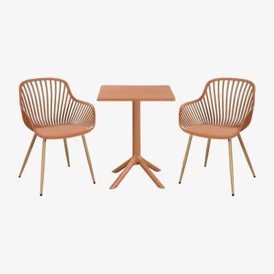 The Range 3 Piece Square Garden Bistro Set, Pair of Sunray Armchairs and Square Table - Terracotta