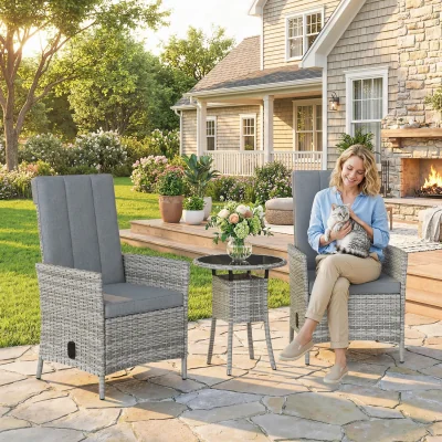 The Range Outsunny Bistro Set with Reclining Garden Chairs - Light Grey