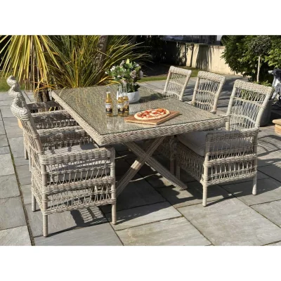 The Range Santorini 6 Seater Outdoor Wicker Dining Set with Glass Top - Beige