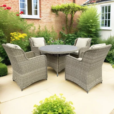 The Range Richmond 4 Seat Rattan Round Garden Dining Set - Light Brown