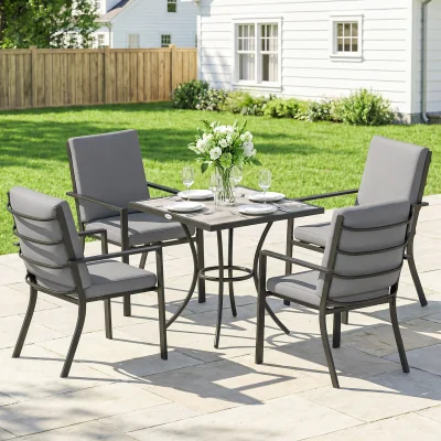 The Range Outsunny 5 Pieces Outdoor Dining Set with Cushions, Garden Dining Set for 4 - Grey Wood Effect