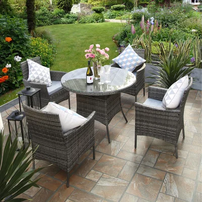 The Range Deluxe Rattan 4 Seater Bistro Set with Round Table - Grey