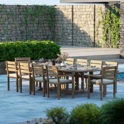 The Range Grove Teak Garden Dining Table and 10 Seat Chair Set - Teak / Neutral