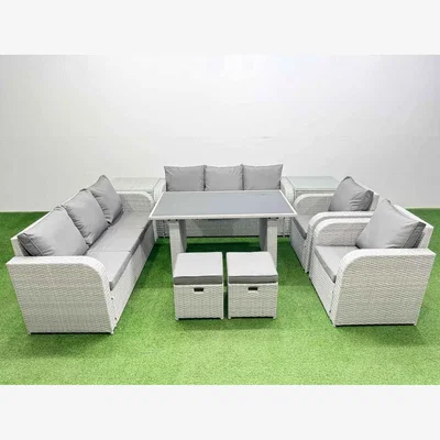 The Range Fimous 10 Seater PE Rattan Outdoor Dining Set Light Grey - Light Grey