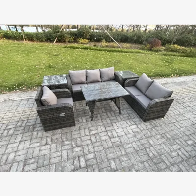 The Range Fimous 6-Seater Outdoor Rattan Garden Set Dark Grey - Dark grey mixed rattan with dark grey fabric