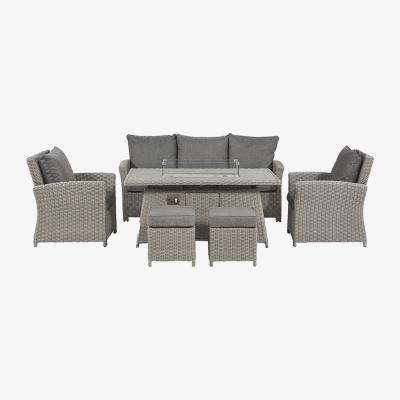 The Range 7 Seater Lounge Set with Fire Pit Table - Grey