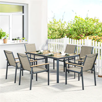 The Range Outsunny  Garden Dining Set, Table and Chairs, Mesh Fabric - Khaki