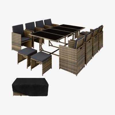 The Range Garden Rattan Furniture Set Palma 12 Seats 1 Table - Nature/Dark Grey