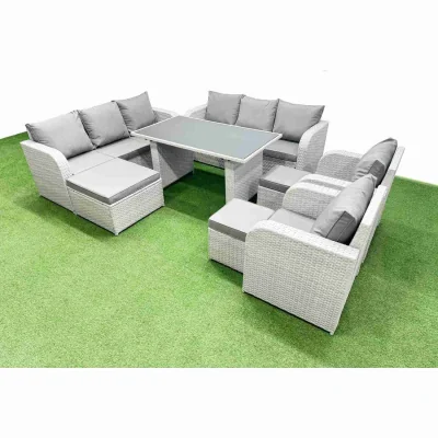 The Range Fimous 11-Seater PE Rattan Outdoor Dining Set with Reclining Chairs & 3-Seater Sofas Light Grey - Light grey