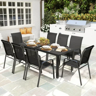 The Range Outsunny 8 Seater Garden Dining Set with Stackable Chairs - Black