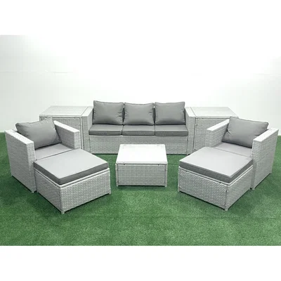 The Range Fimous 7-Seater Rattan Garden Furniture Set Light Grey Mixed - Light Grey Mixed
