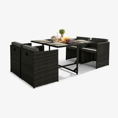 The Range Rhodes Black Rattan Outdoor Garden 4 Seat Dining Set - Black
