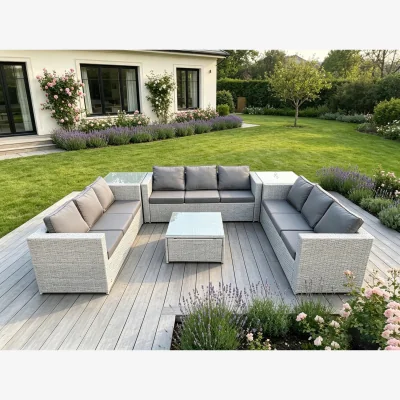 The Range Light Grey Lounge Outdoor PE Rattan Garden Furniture Set - Light Grey Mixed