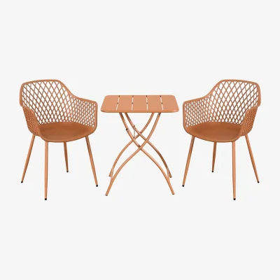 The Range 3 Piece Square Garden Bistro Set, Pair Lattice Armchairs, Metal Folding Table - Terracotta