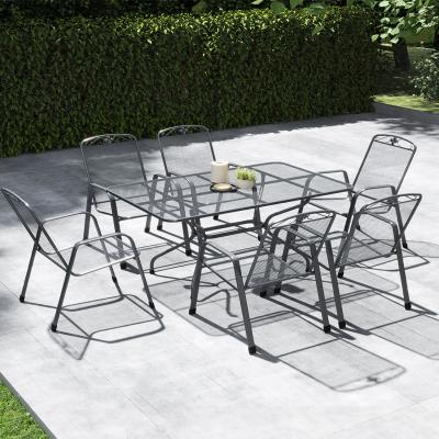 The Range Outdoor Dining Set for 6 Mesh Metal Table and Chairs - Grey