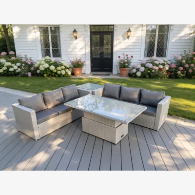 The Range Rattan Garden Funiture Set Side Coffee Tea Table - Light Grey Mixed