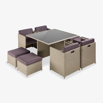 The Range Cube Garden Dining Set 4 to 8 Seater with Rattan Effect - Natural & Black