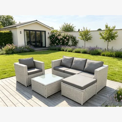The Range 5 Seat Light Grey Lounge Outdoor PE Rattan Garden Furniture Set - Light Grey Mixed
