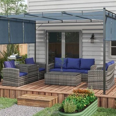 The Range 6 Piec Patio Rattan Wicker Sofa Set - Blue